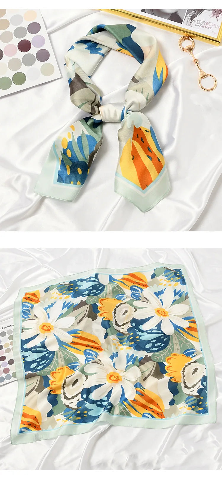 Blooming Flowers Print Square Scarf