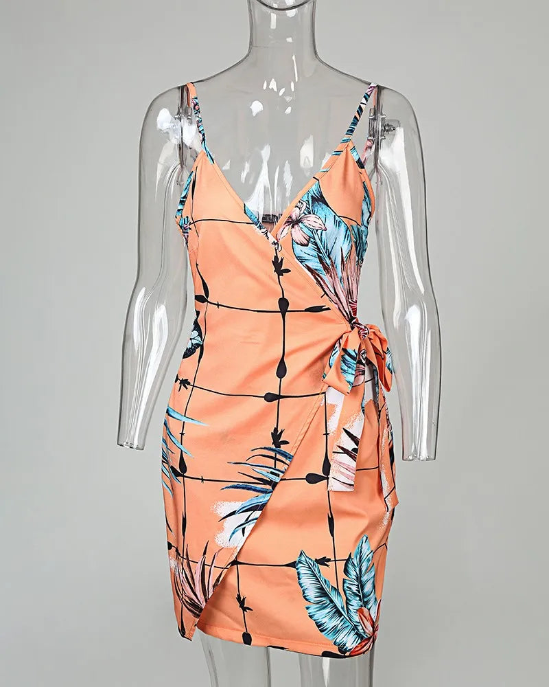 Tropical Print V-Neck Summer Dress