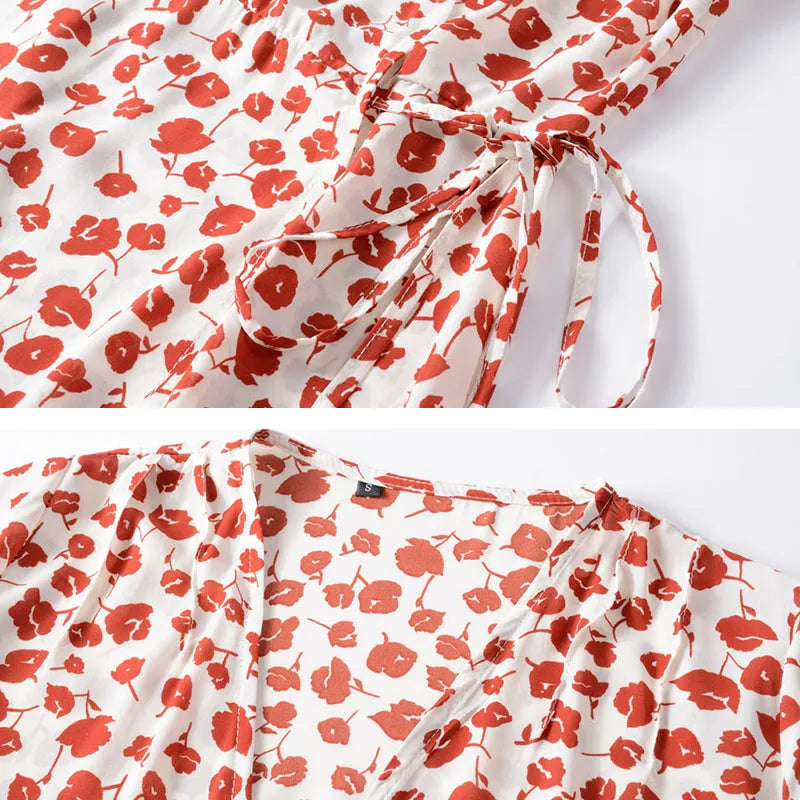 Floral V-Neck Wrap Midi Dress