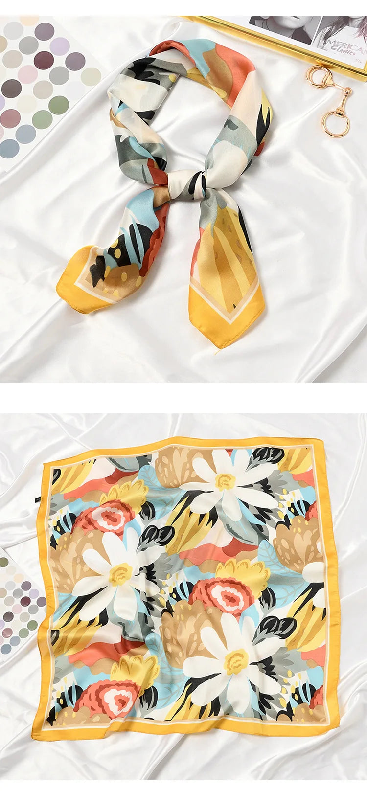 Blooming Flowers Print Square Scarf
