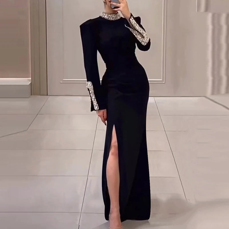 Slim Fit Rhinestone Wrap Banquet Dress