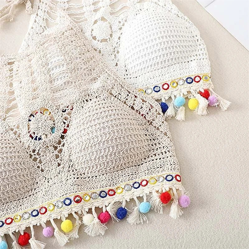 Bohemian Knit Backless Tassel Crop Top
