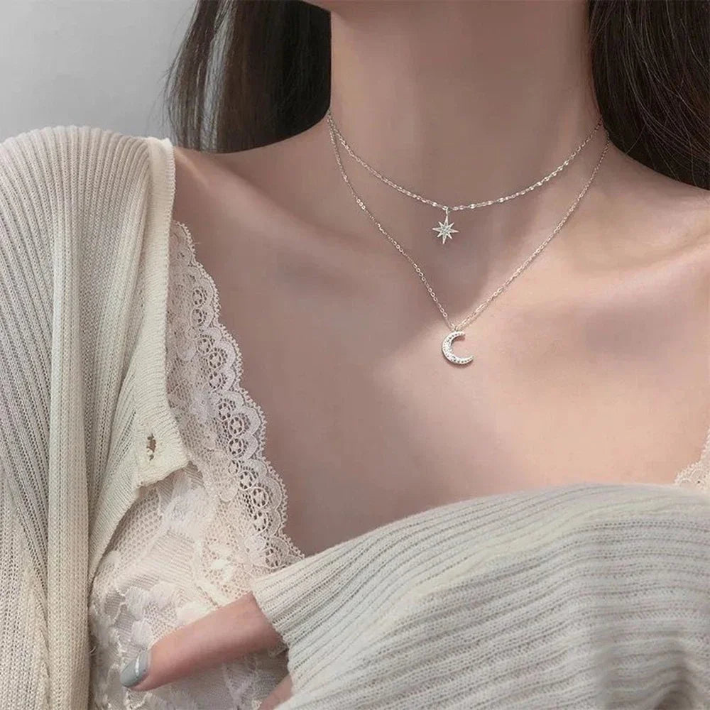 Double Layer Star Moon Necklace