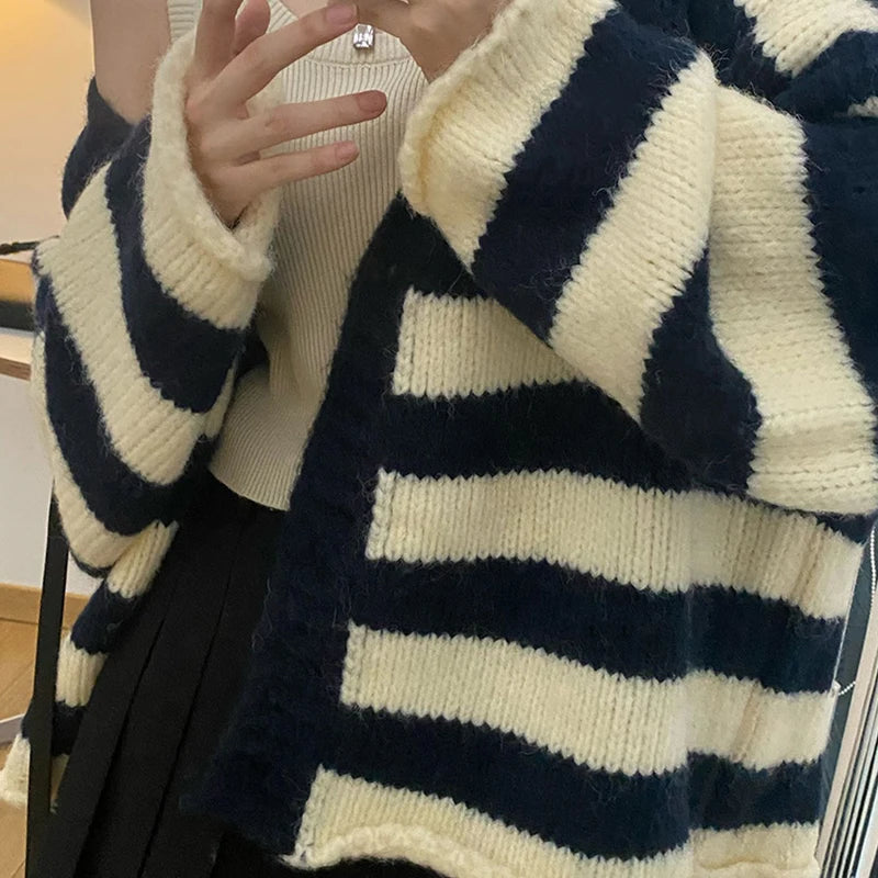 Striped Color Blocked V-Neck Cardigan