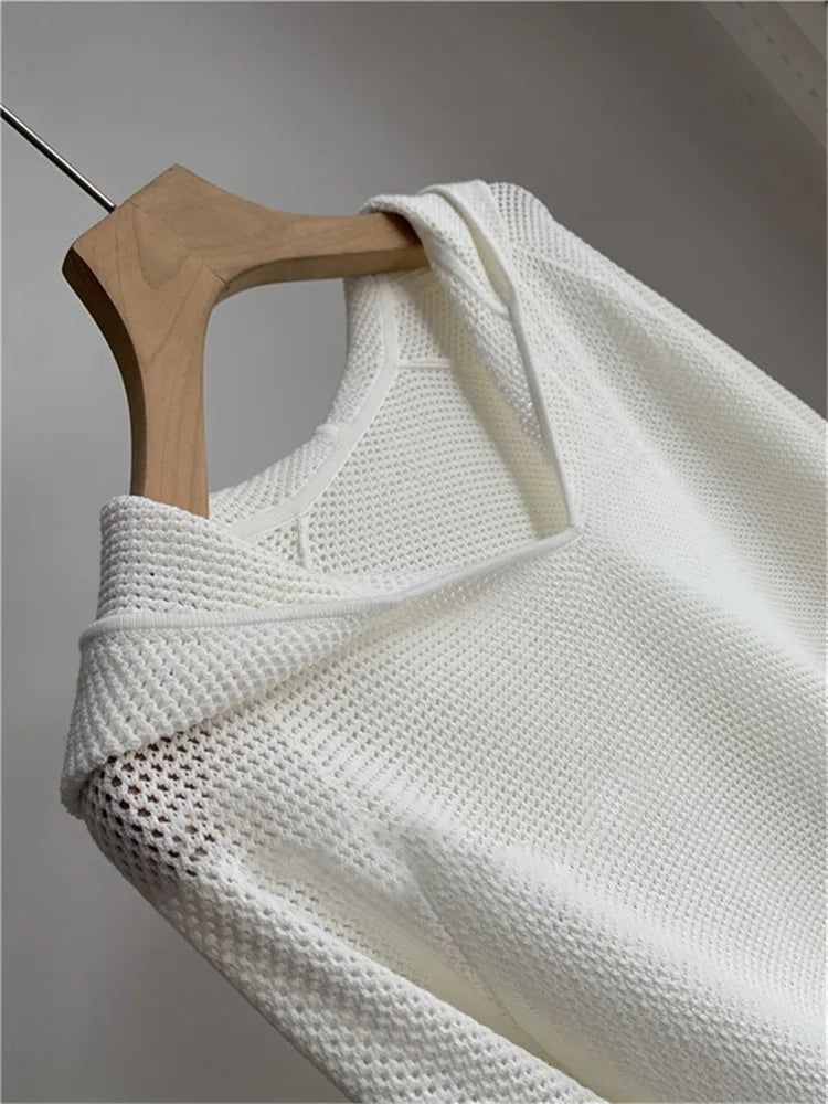 Hollow Out Hooded Knit Pullover