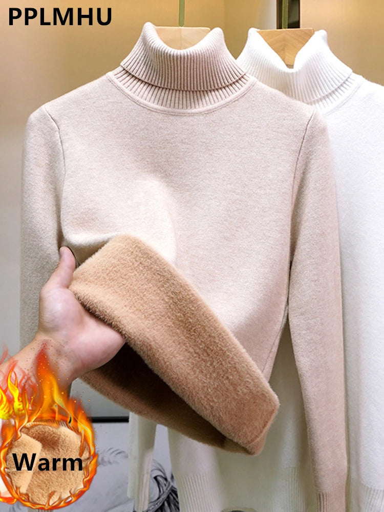 Elegant Velvet Lined Turtleneck Sweater
