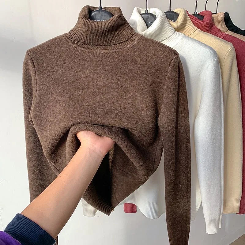 Elegant Velvet Lined Turtleneck Sweater