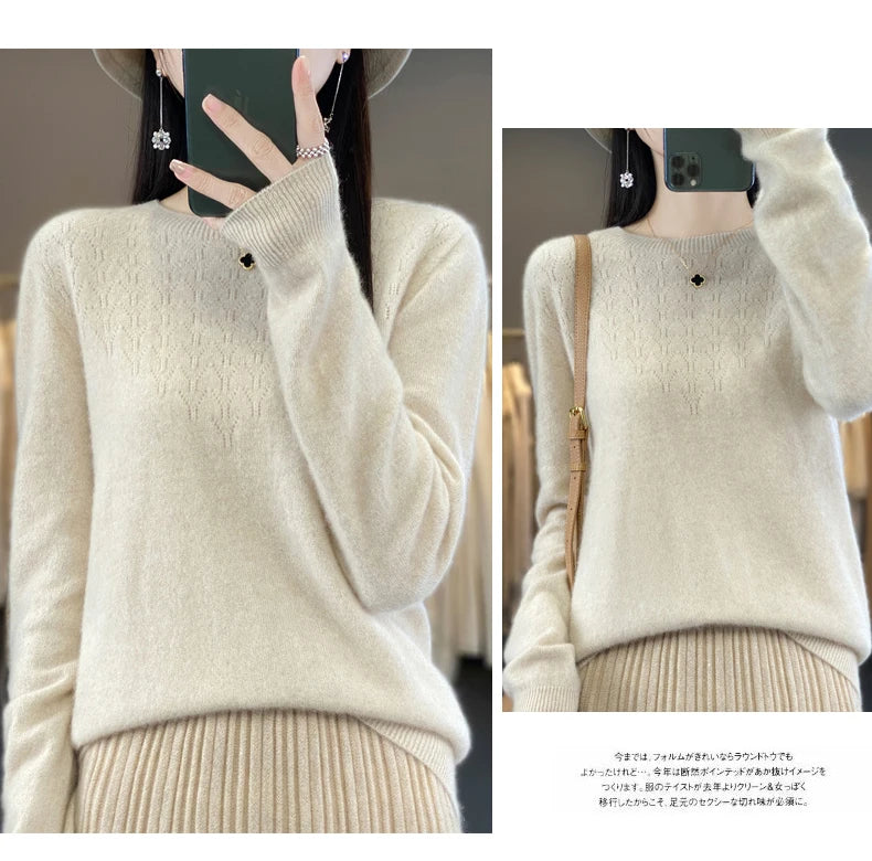 Merino Wool O-Neck Pullover Sweater