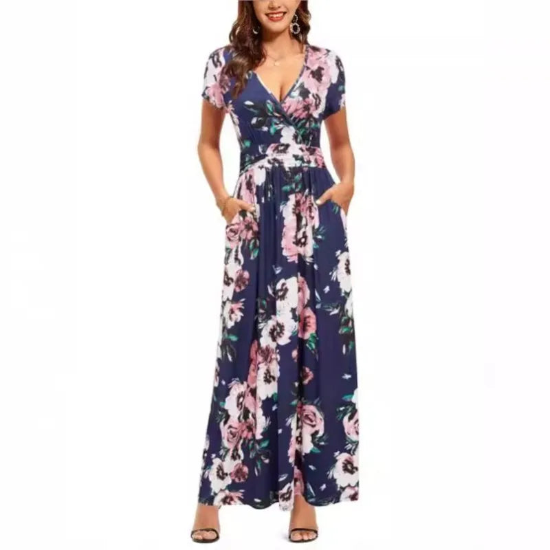 Printed V-Neck Wrap Dress