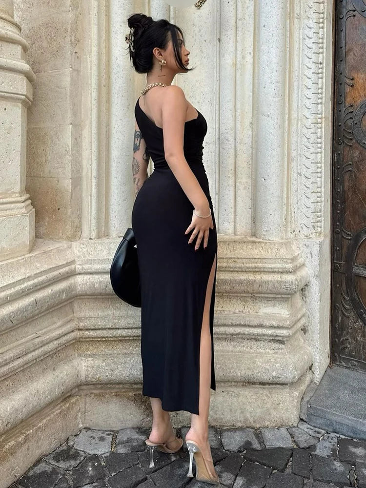 Summer Black Sexy Split Backless Maxi Dress