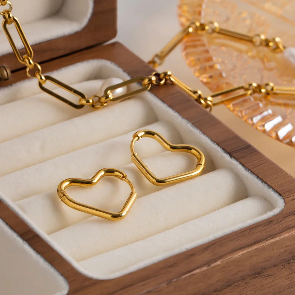 Gold Stainless Steel Heart Earrings
