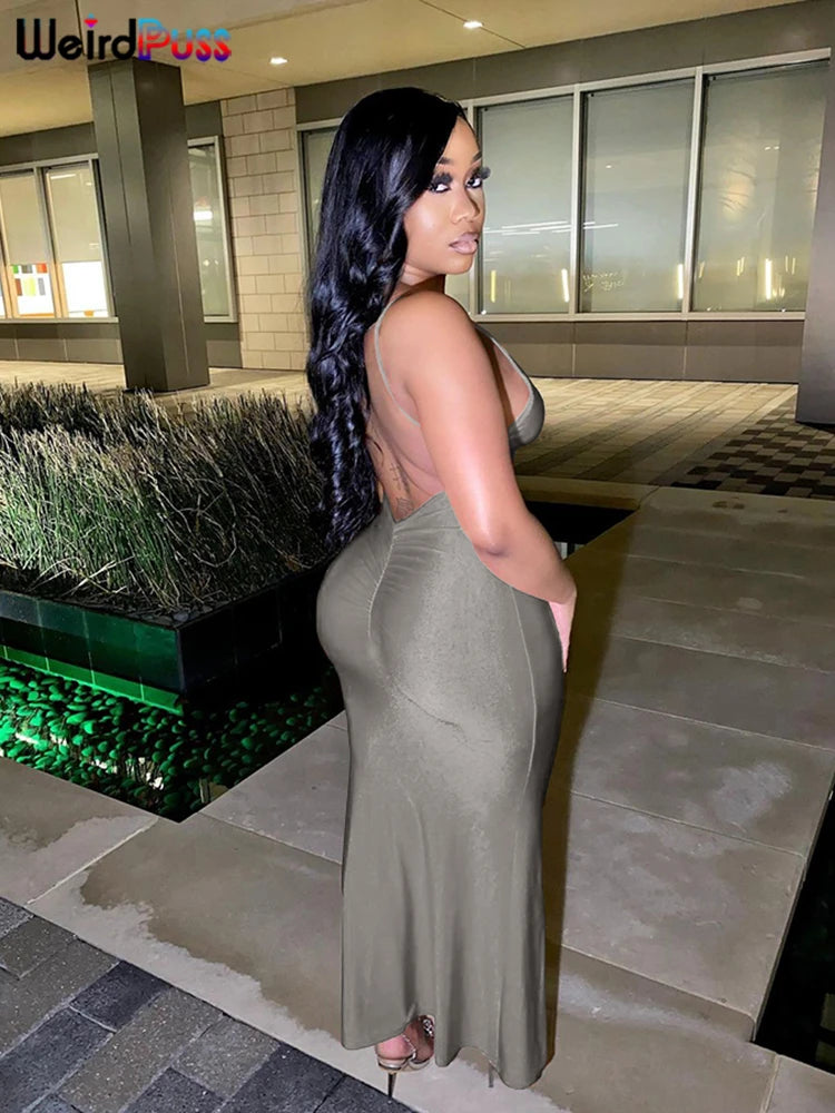 Backless V-Neck Mermaid Maxi Dress