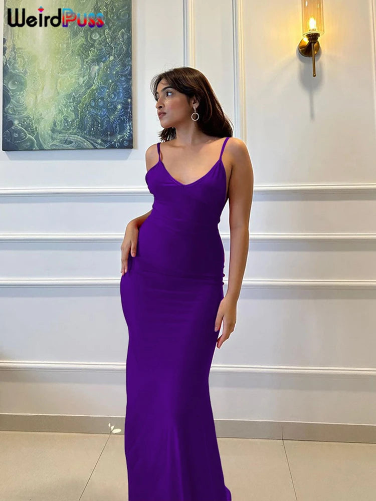 Backless V-Neck Mermaid Maxi Dress