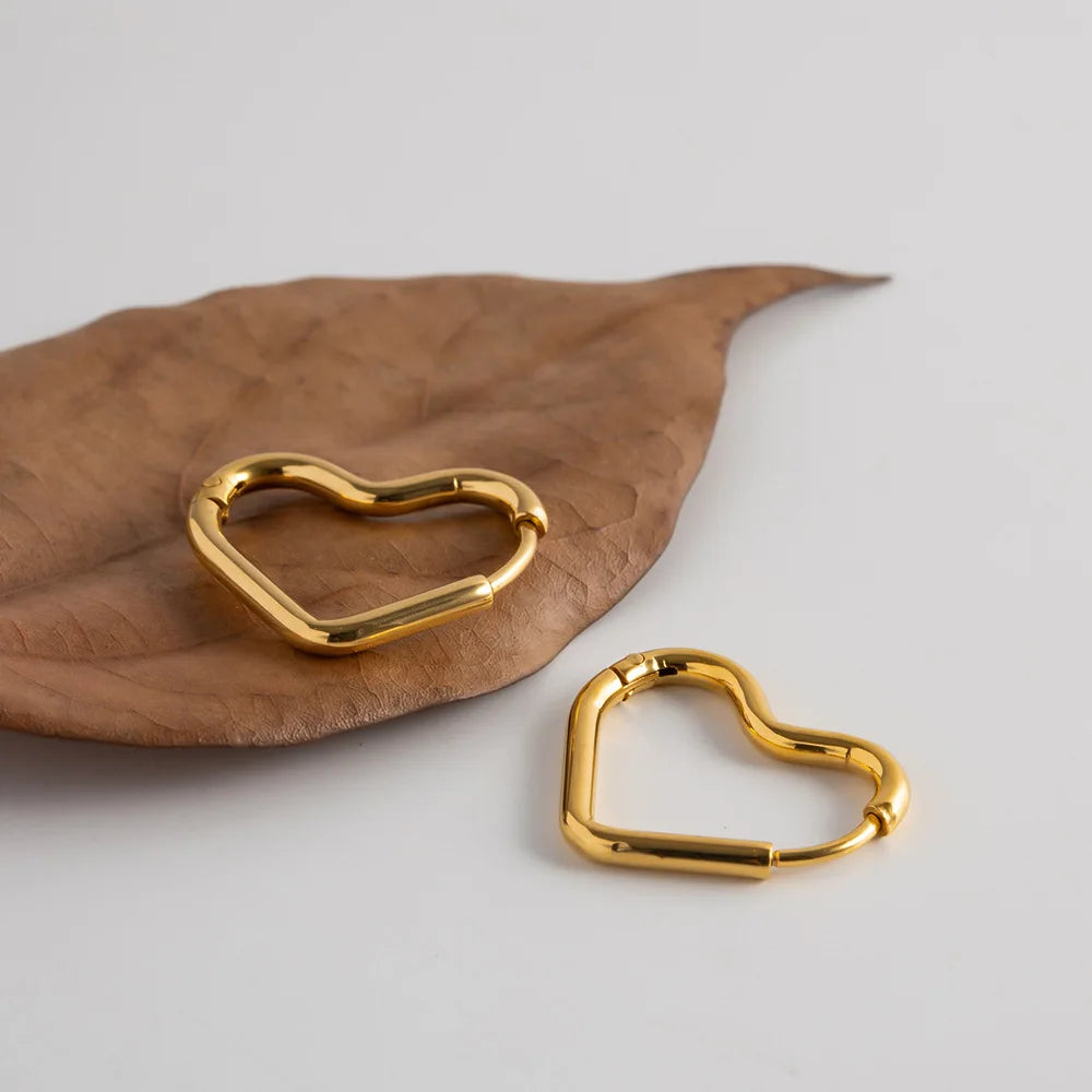 Gold Stainless Steel Heart Earrings