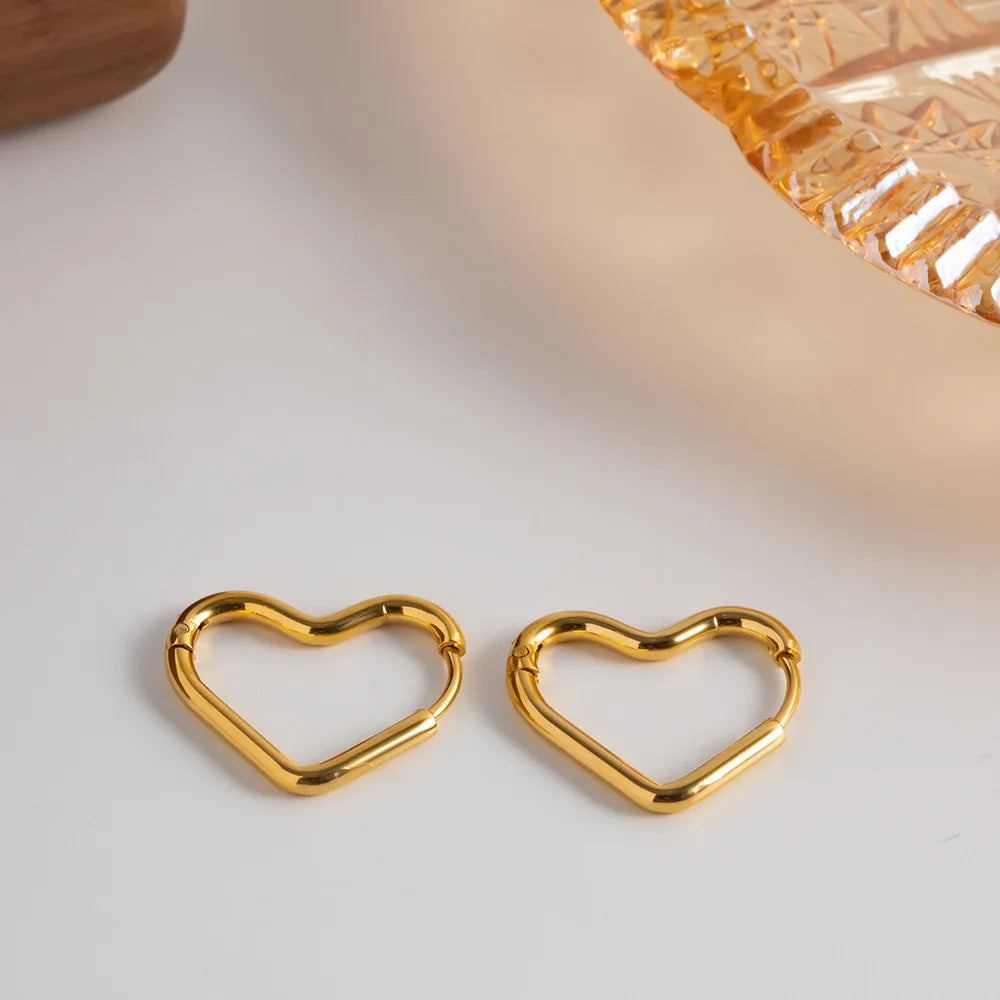 Gold Stainless Steel Heart Earrings