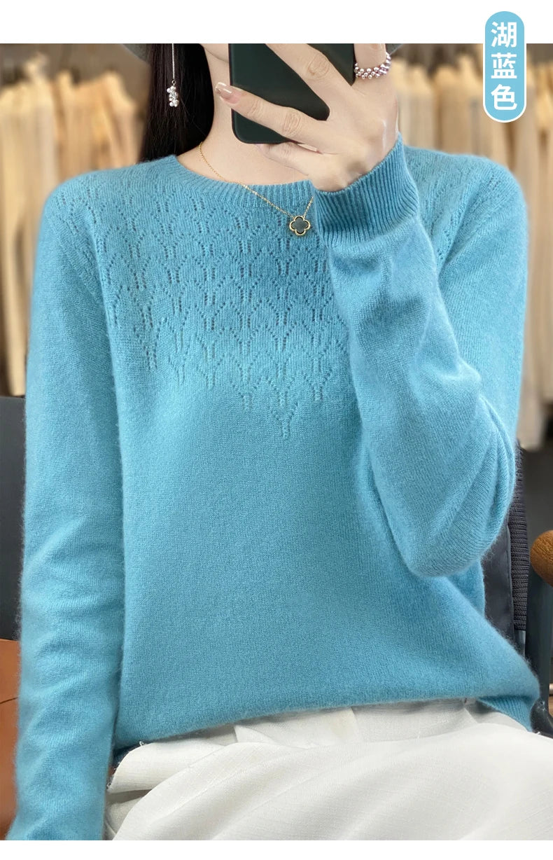 Merino Wool O-Neck Pullover Sweater