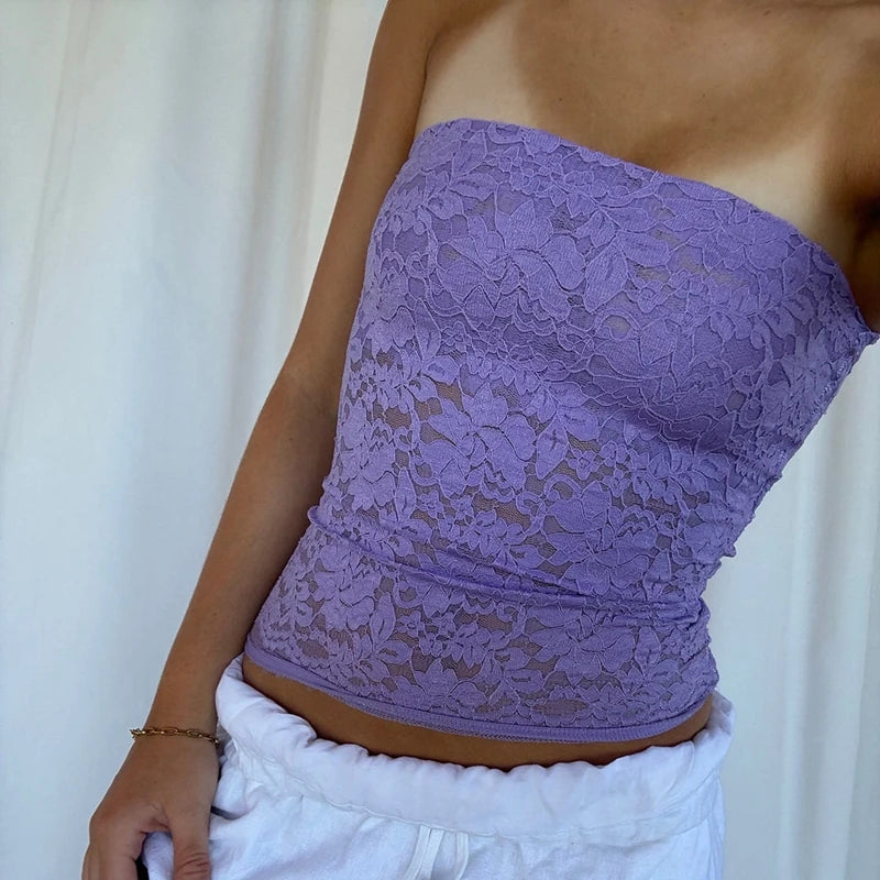 Boho Floral Lace Strapless Crop Top