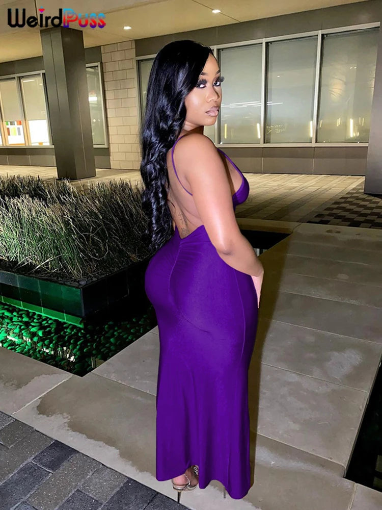 Backless V-Neck Mermaid Maxi Dress
