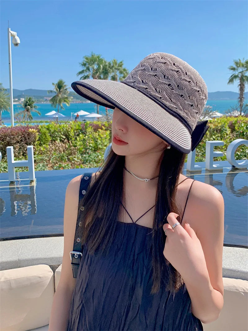 Ponytail Straw Sun Visor Hat