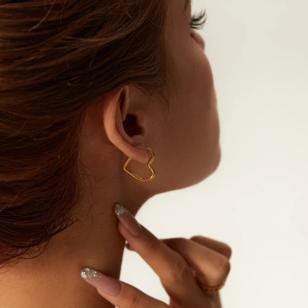 Gold Stainless Steel Heart Earrings