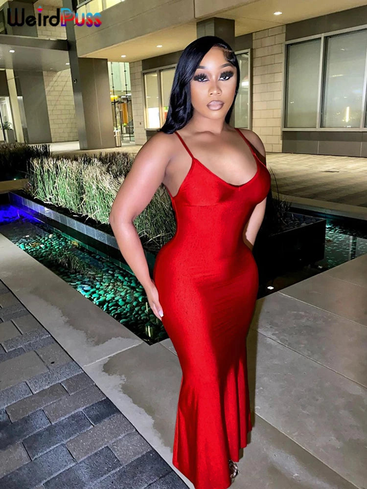 Backless V-Neck Mermaid Maxi Dress