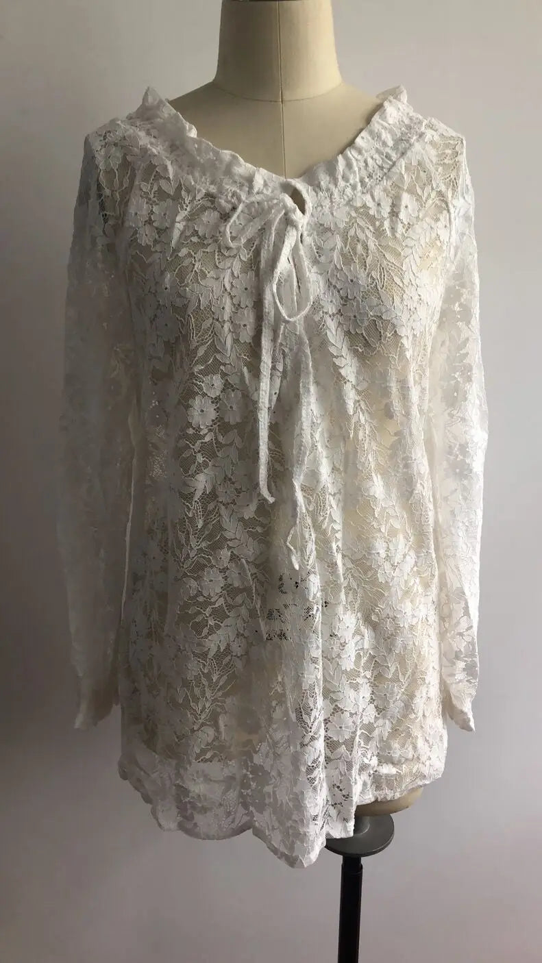 Boho Lace Hollow-Out V-Neck Blouse