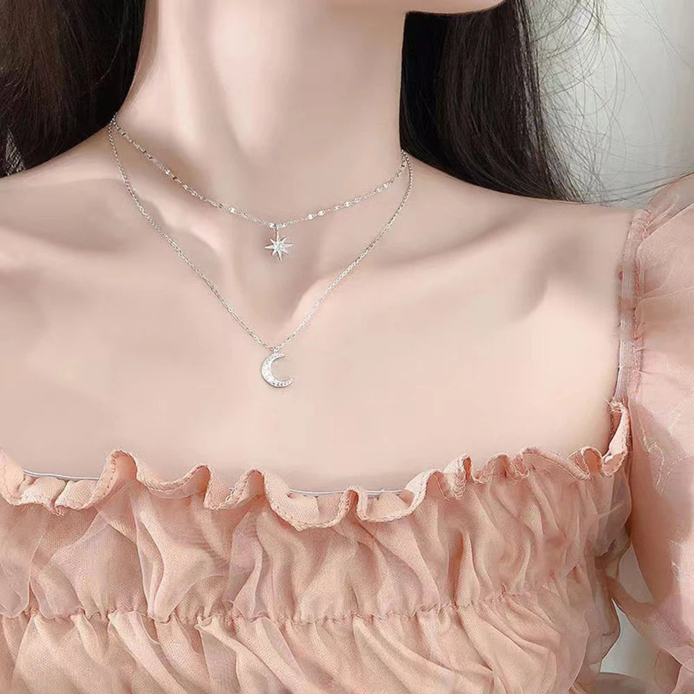 Double Layer Star Moon Necklace