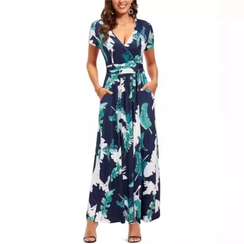 Printed V-Neck Wrap Dress