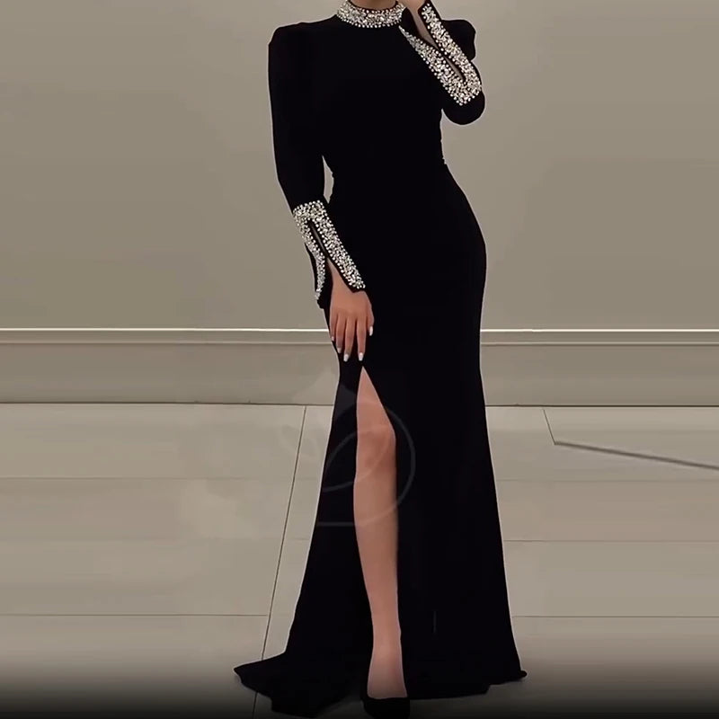 Slim Fit Rhinestone Wrap Banquet Dress