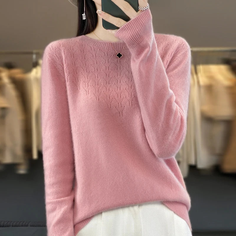 Merino Wool O-Neck Pullover Sweater