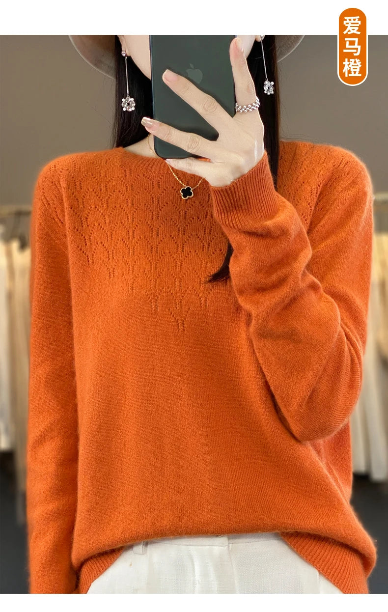 Merino Wool O-Neck Pullover Sweater