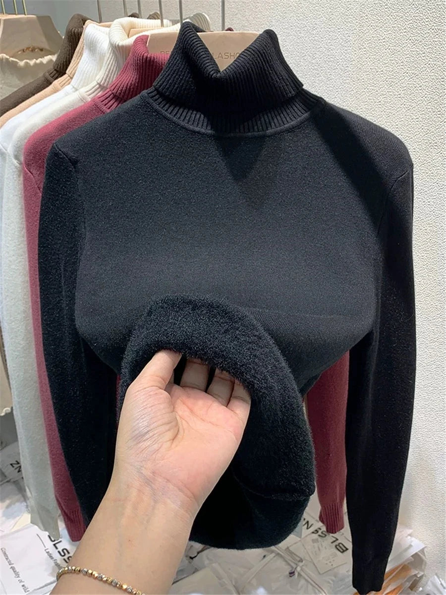 Elegant Velvet Lined Turtleneck Sweater