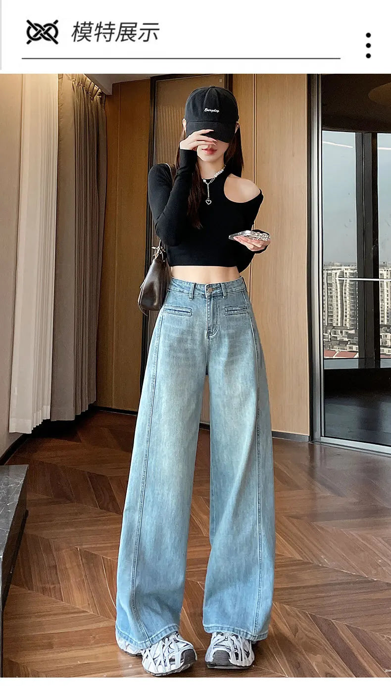 High-Waisted Straight-Leg Denim Pants