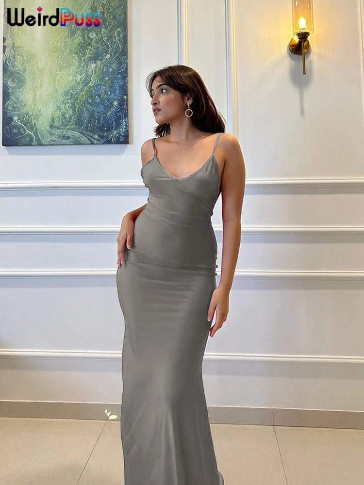 Backless V-Neck Mermaid Maxi Dress