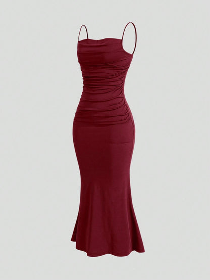 Mia Muse Elegant Spaghetti Strap Mermaid Maxi Dress