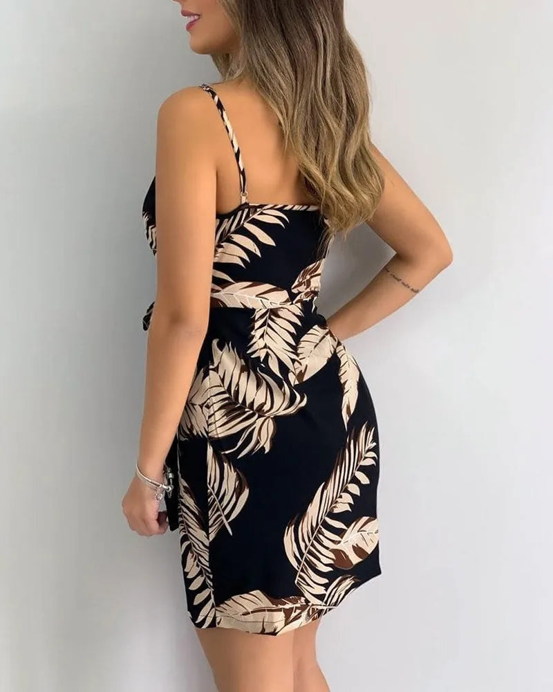 Tropical Print V-Neck Summer Dress