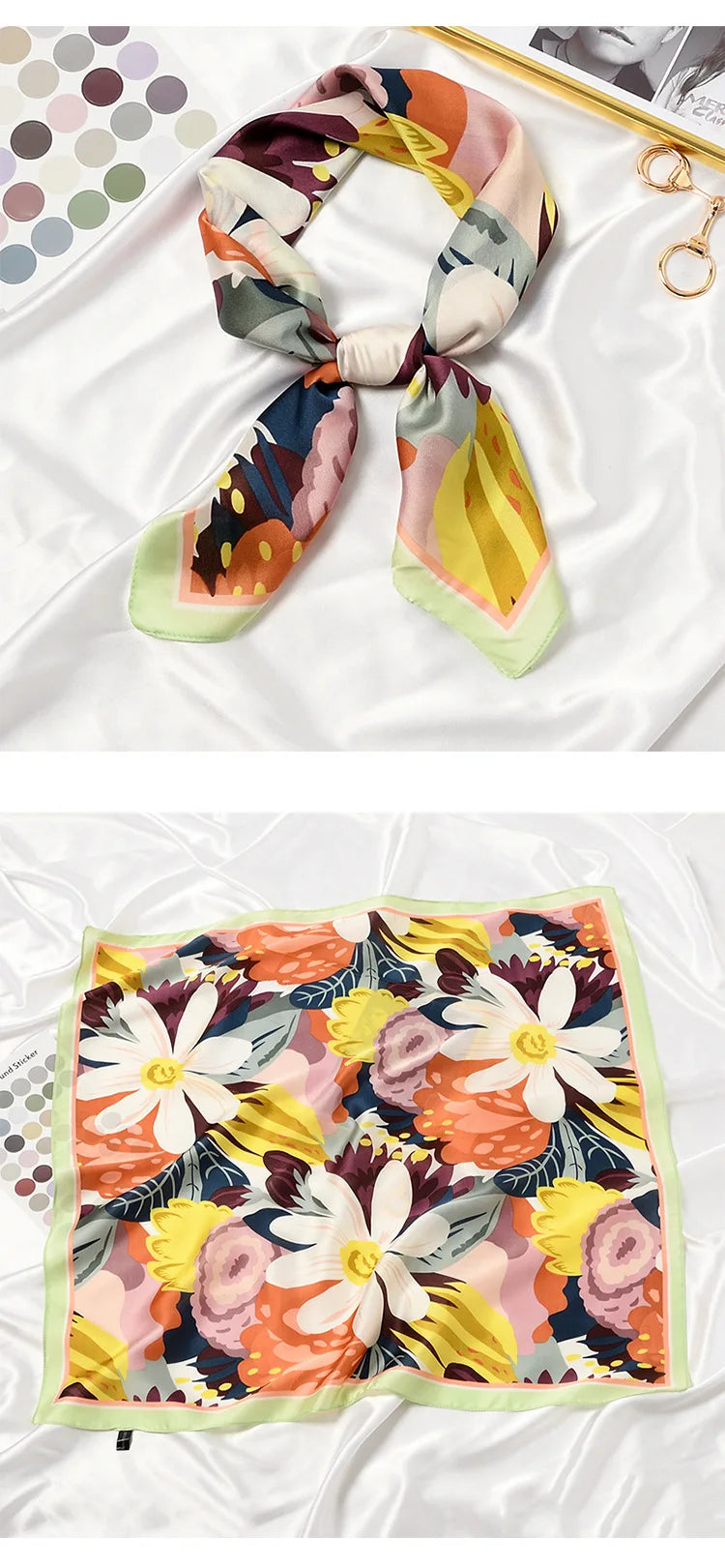 Blooming Flowers Print Square Scarf