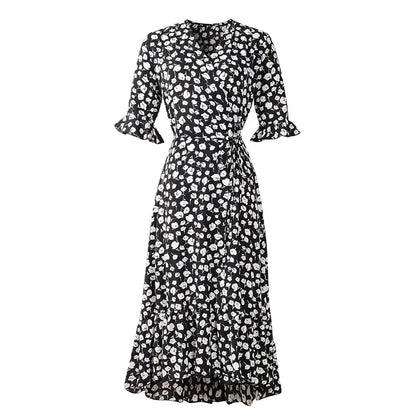 Floral V-Neck Wrap Midi Dress
