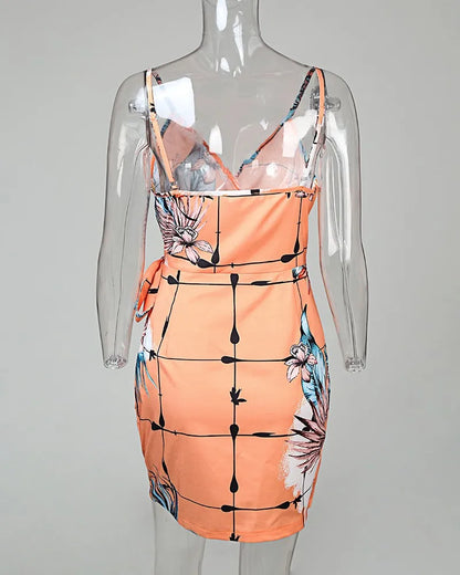Tropical Print V-Neck Summer Dress