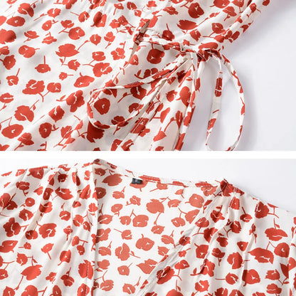 Floral V-Neck Wrap Midi Dress