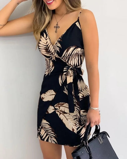 Tropical Print V-Neck Summer Dress