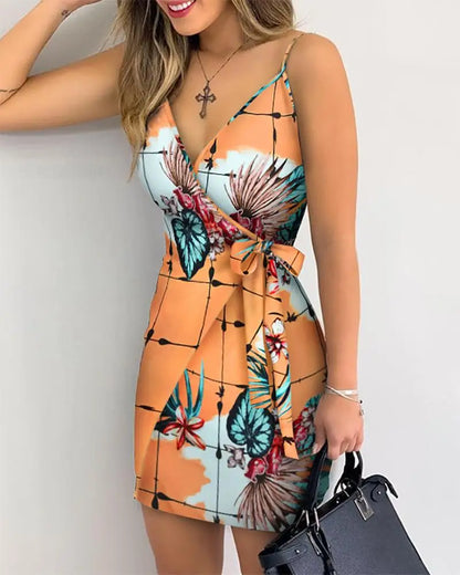Tropical Print V-Neck Summer Dress