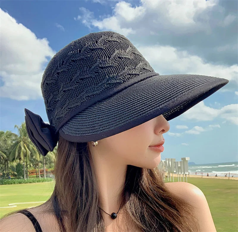 Ponytail Straw Sun Visor Hat