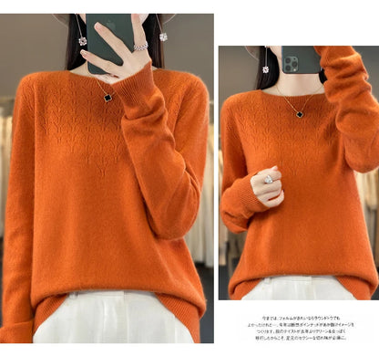 Merino Wool O-Neck Pullover Sweater