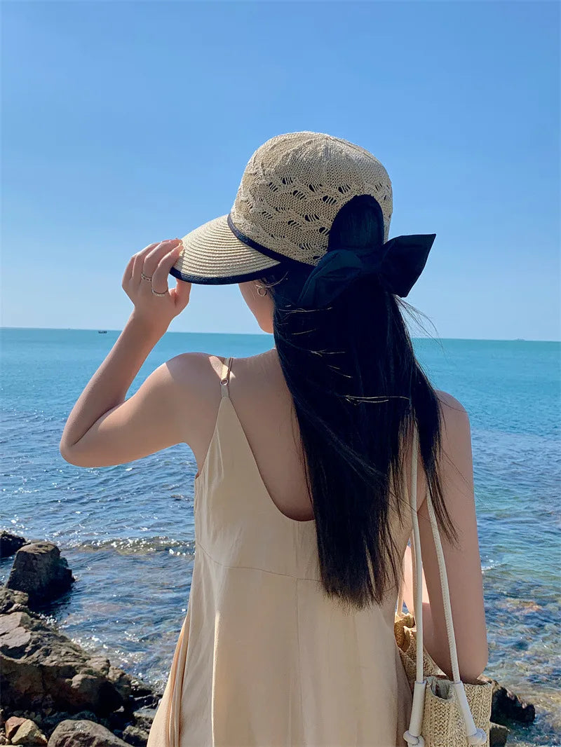 Ponytail Straw Sun Visor Hat