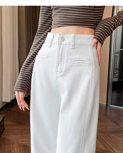 High-Waisted Straight-Leg Denim Pants
