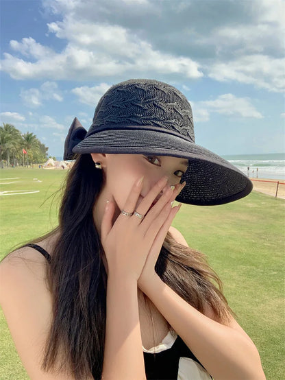 Ponytail Straw Sun Visor Hat