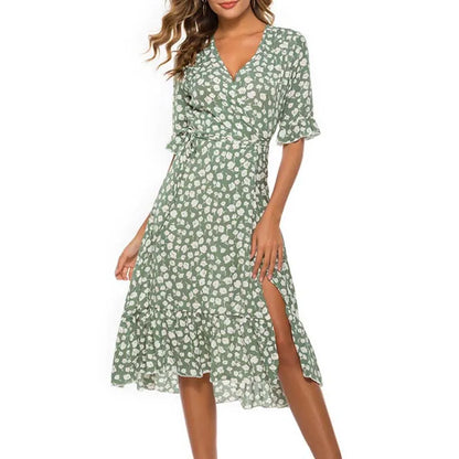 Floral V-Neck Wrap Midi Dress