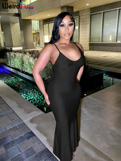 Backless V-Neck Mermaid Maxi Dress