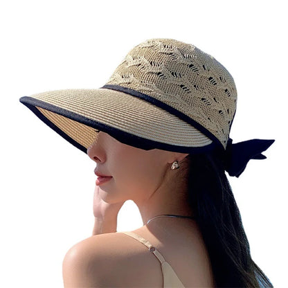 Ponytail Straw Sun Visor Hat